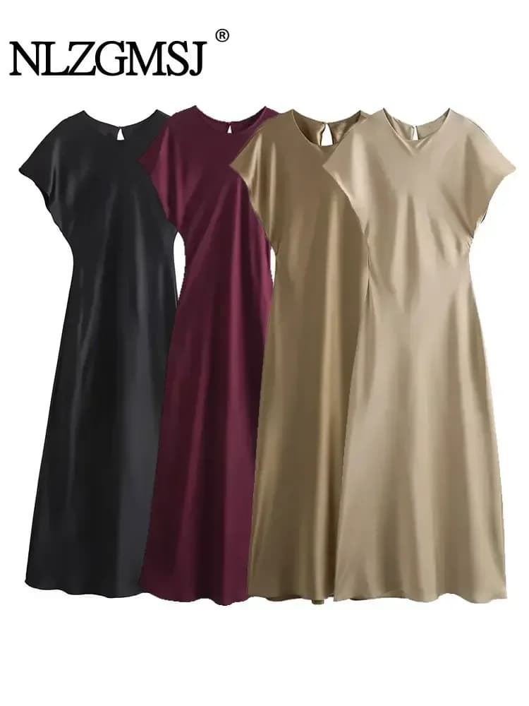 Satin Evening Midi Dress