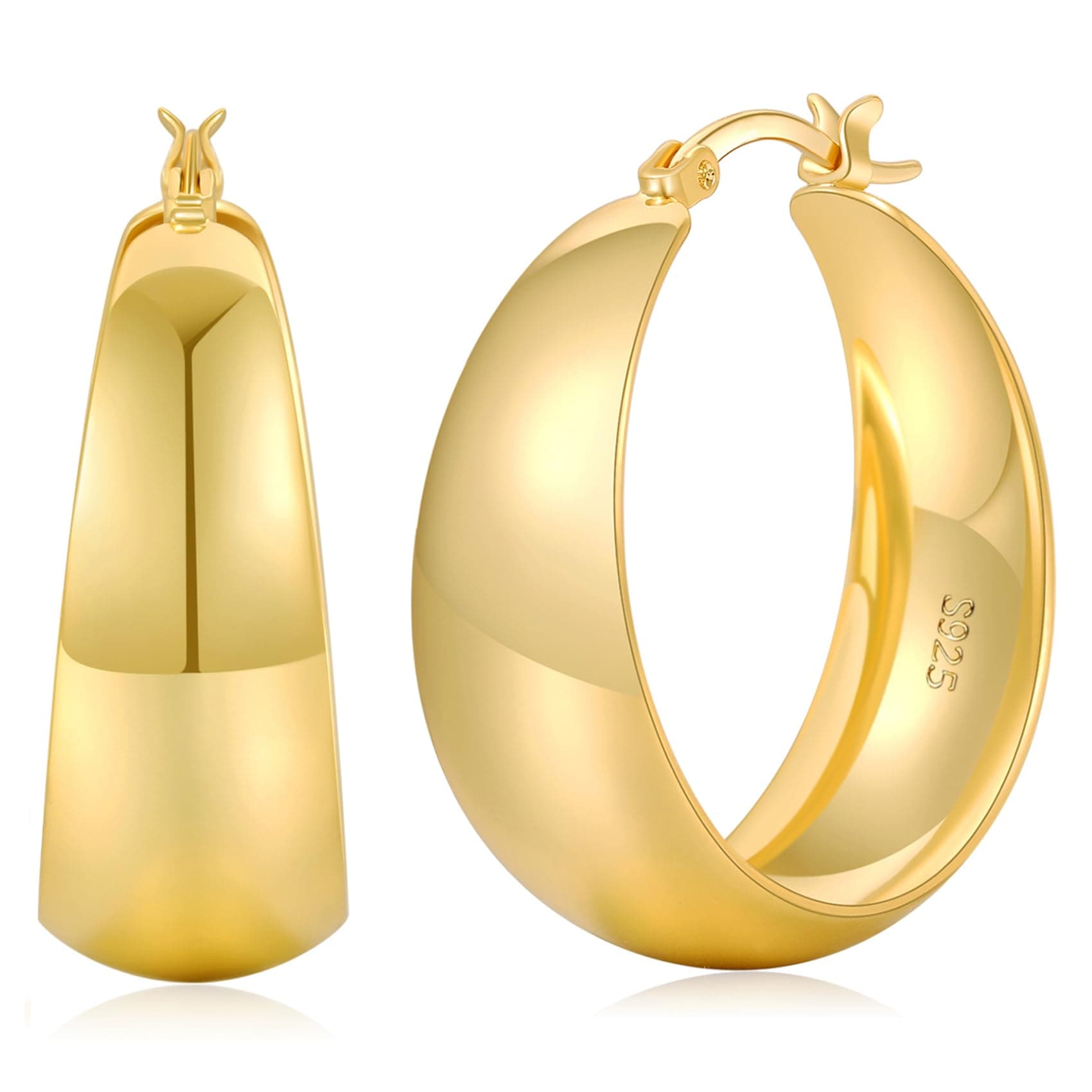 Wide Thick Silver Hoops
