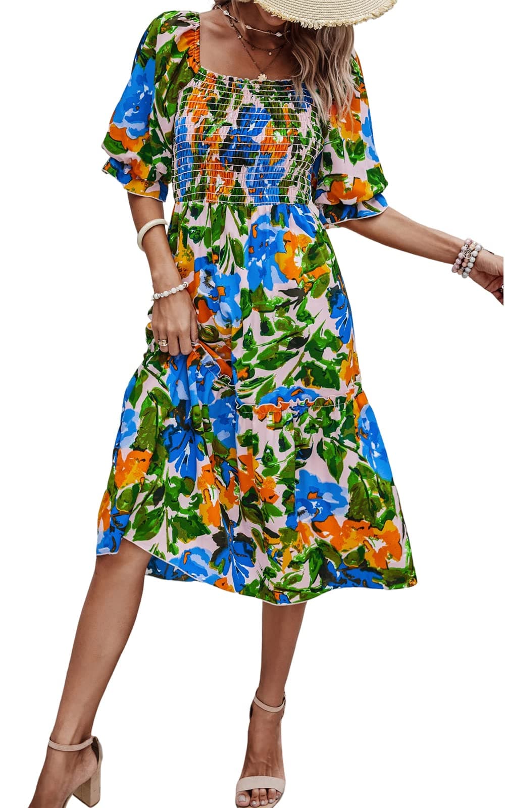 Floral Smocked Midi Dress