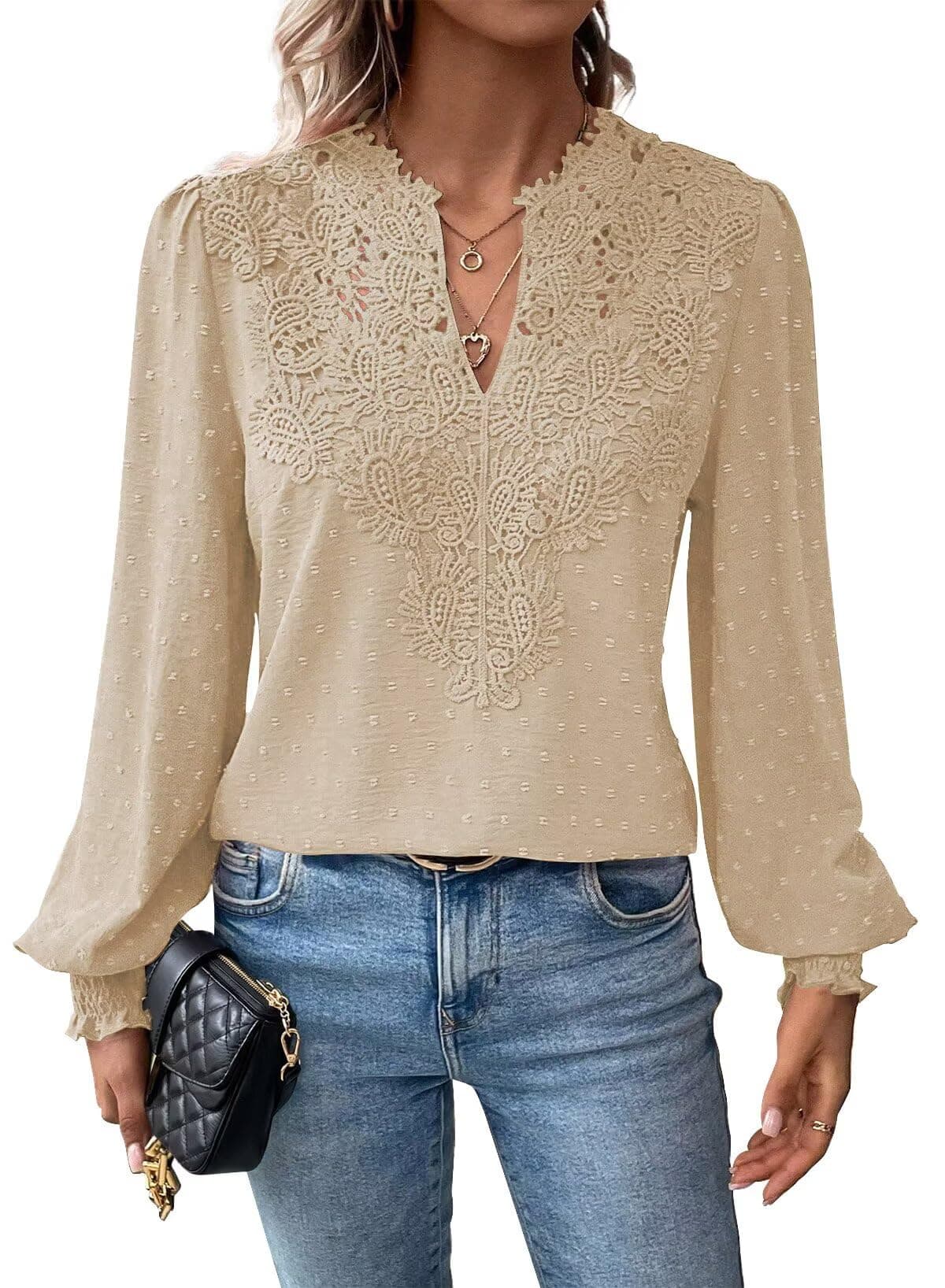 Swiss-Dot V-Neck Blouse