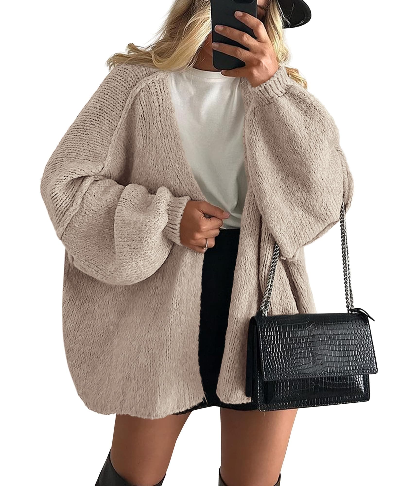 Oversized Lantern-Sleeve Cardigan
