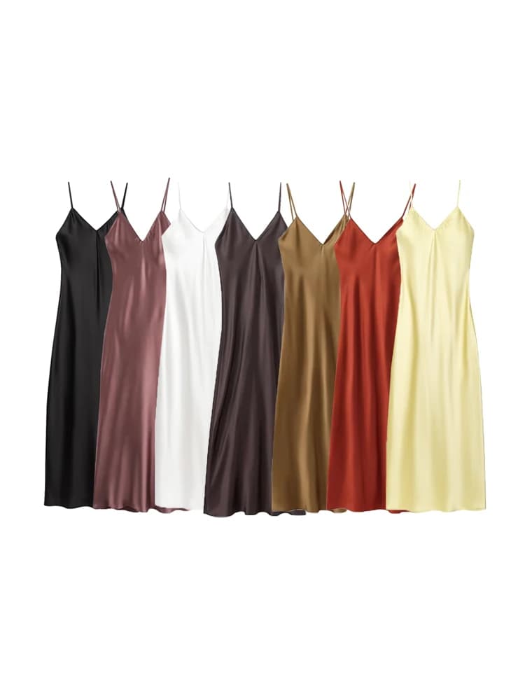 V-Neck Backless Satin Slip