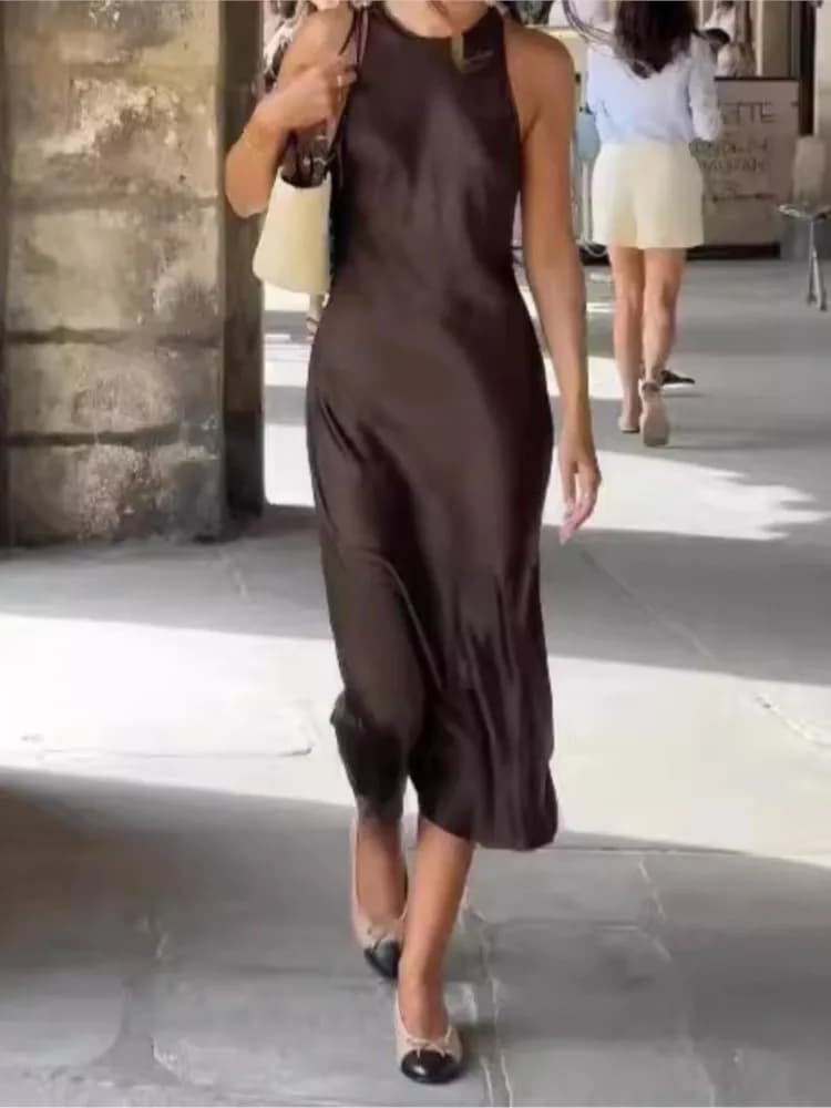 Satin Sleeveless Midi Dress