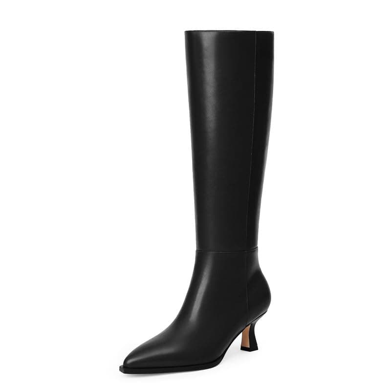 Pointed Kitten-Heel Knee Boots