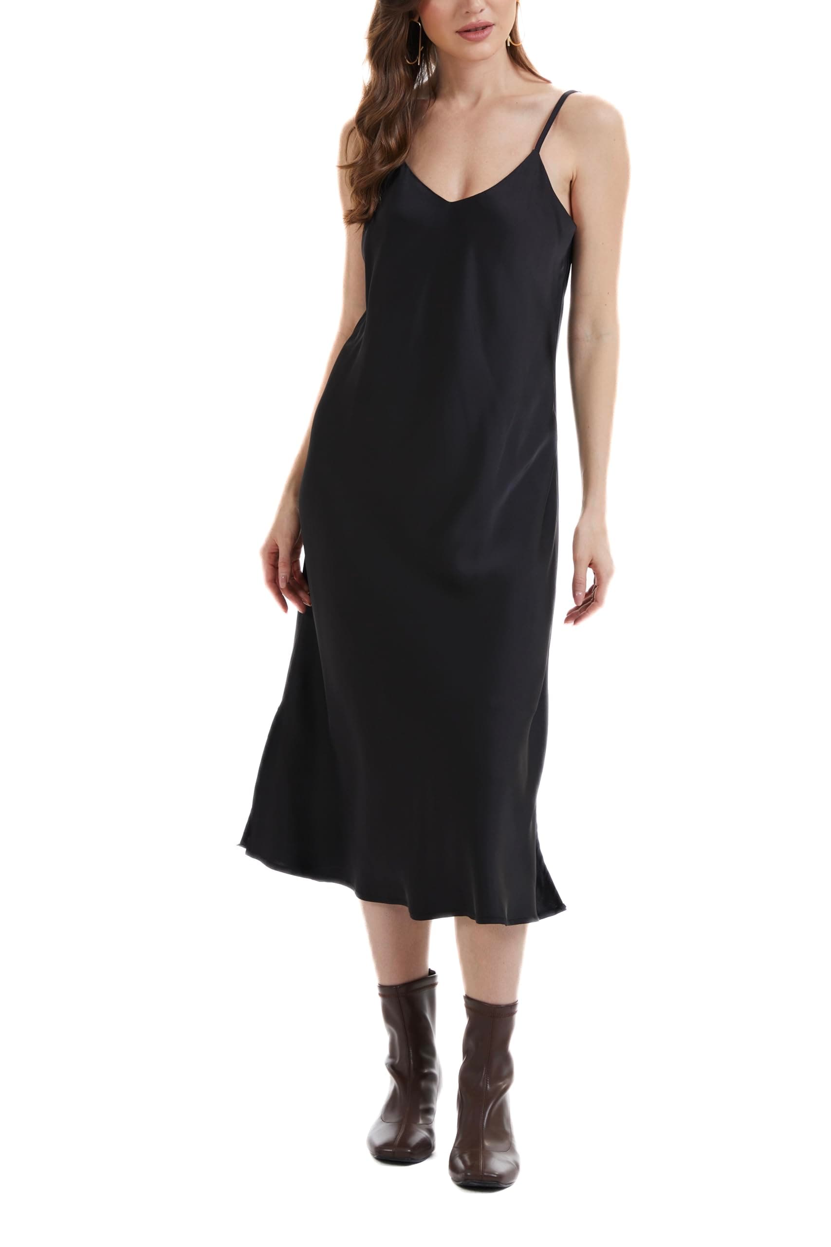 V-Neck Satin Slip Midi