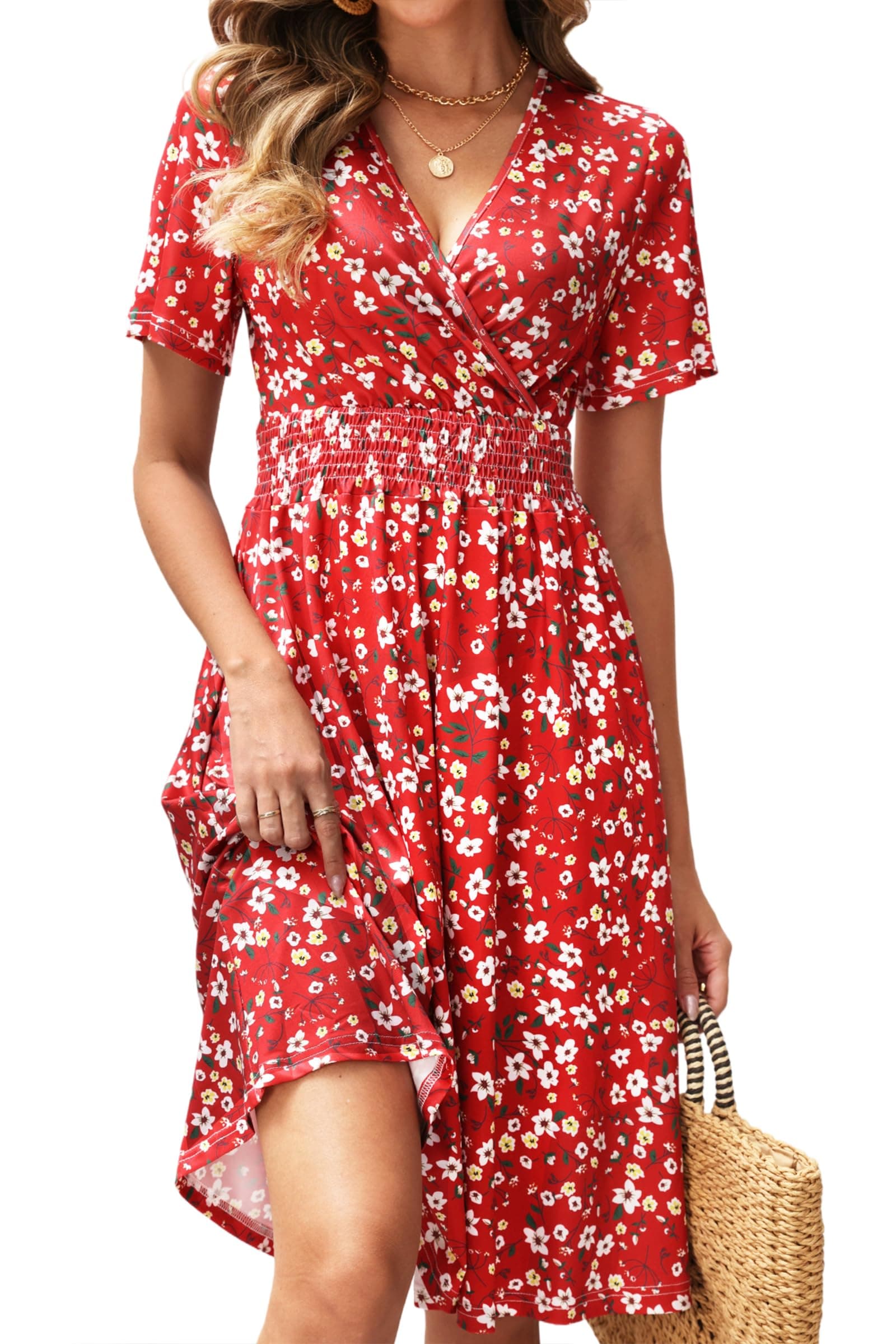 Smocked Floral Wrap Dress
