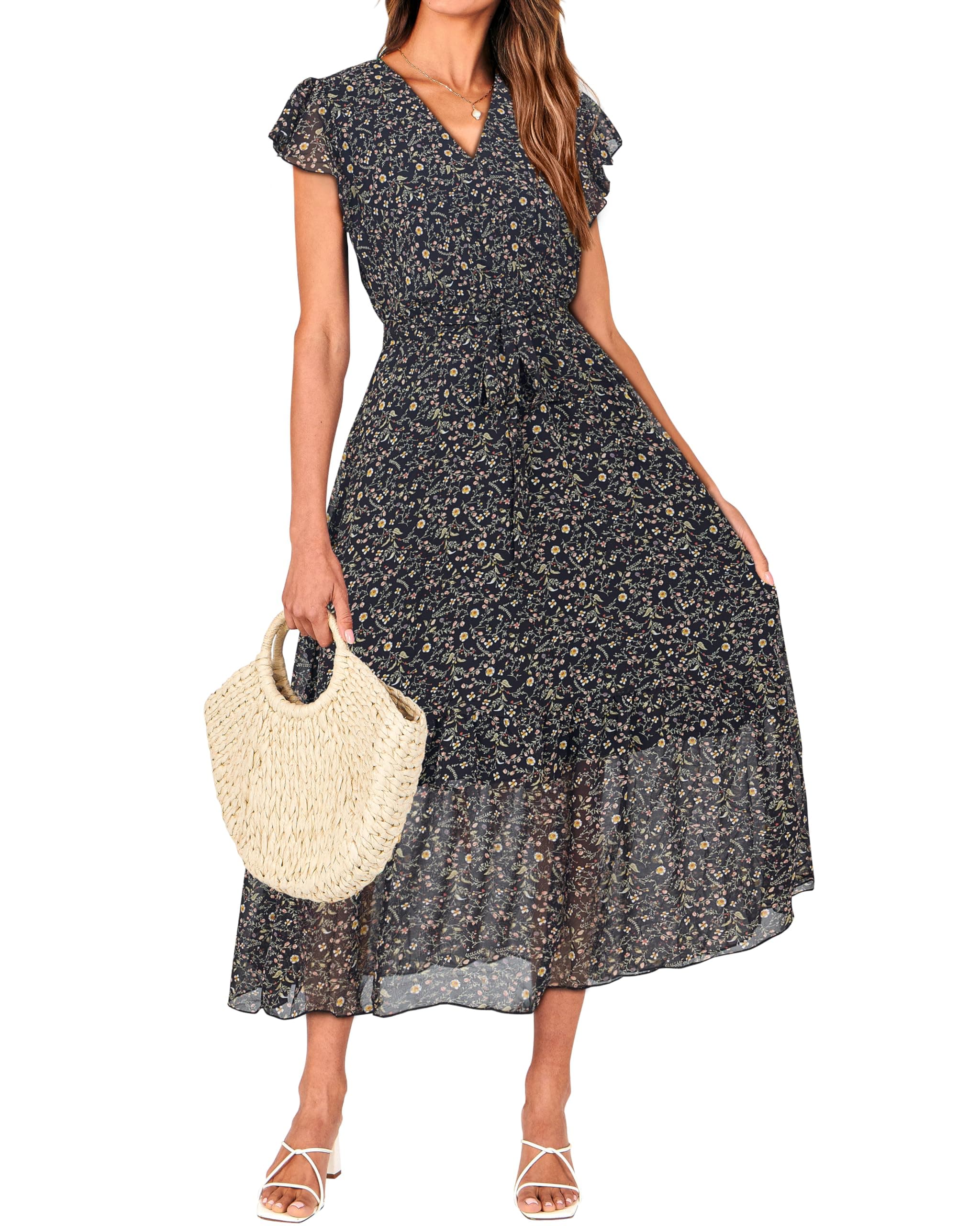 Floral Wrap Midi Dress